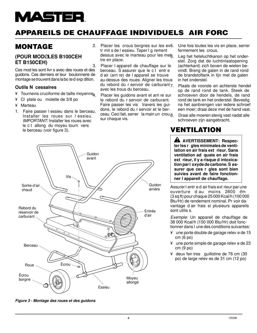 Master Lock B70CEH, B35CEH Appareils DE Chauffage Individuels À AIR Forcé Montage, Pour Modè LES B100CEH ET B150CEH 