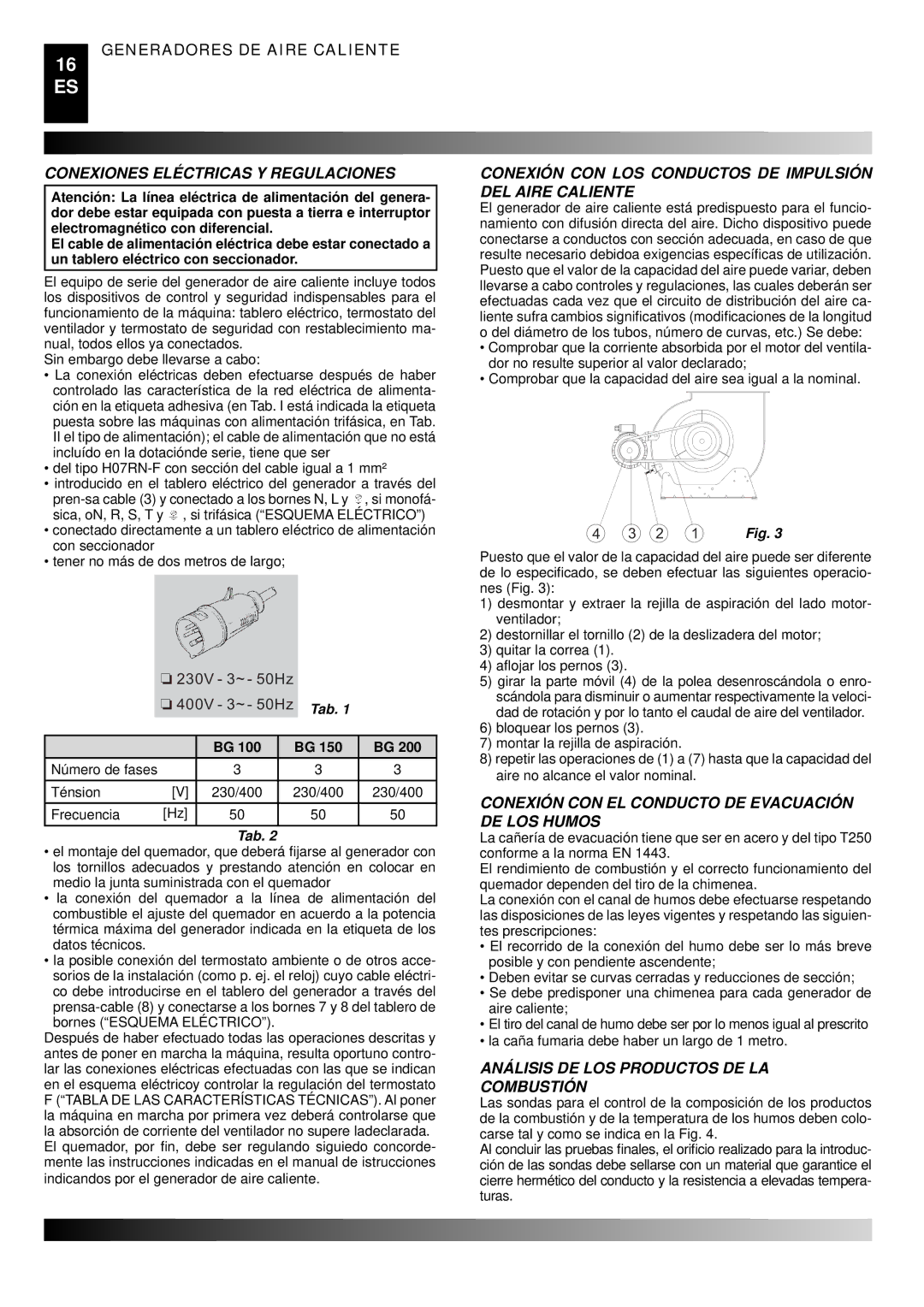 Master Lock BG 150, BG 100 Conexiones Eléctricas Y Regulaciones, Conexión CON LOS Conductos DE Impulsión DEL Aire Caliente 