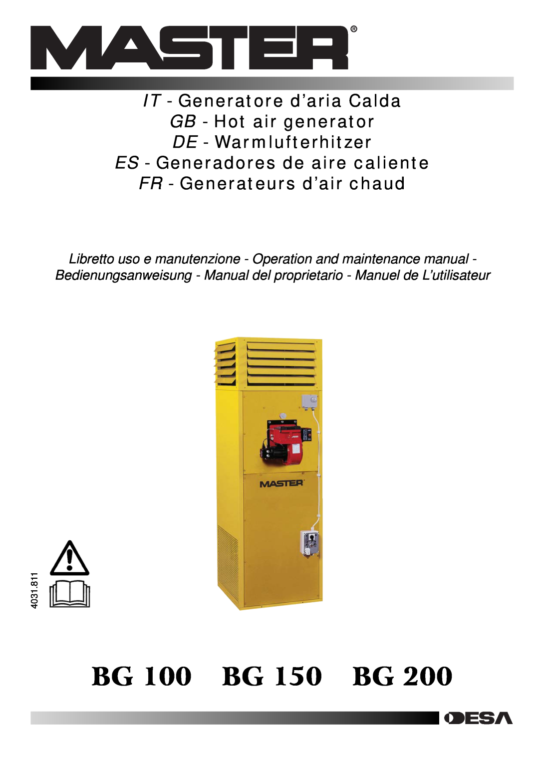 Master Lock manual BG 100 BG 150 BG, IT - Generatore d’aria Calda GB - Hot air generator, FR - Generateurs d’air chaud 