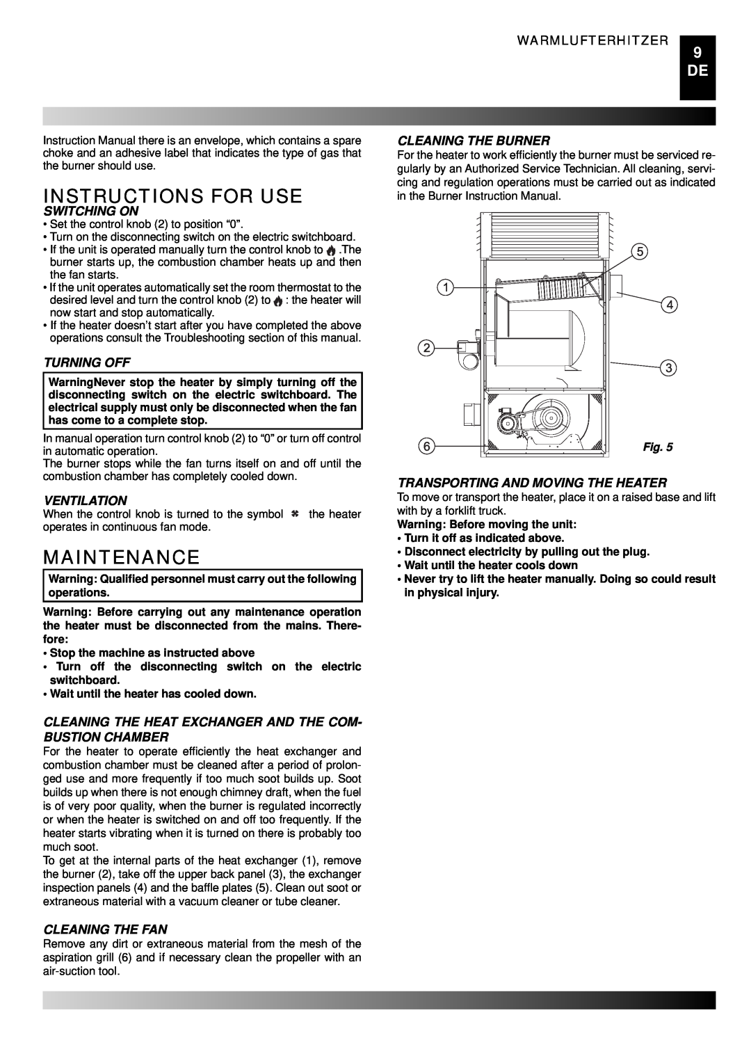 Master Lock BG 100, BG 150 Instructions For Use, Maintenance, Switching On, Turning Off, Ventilation, Cleaning The Fan 