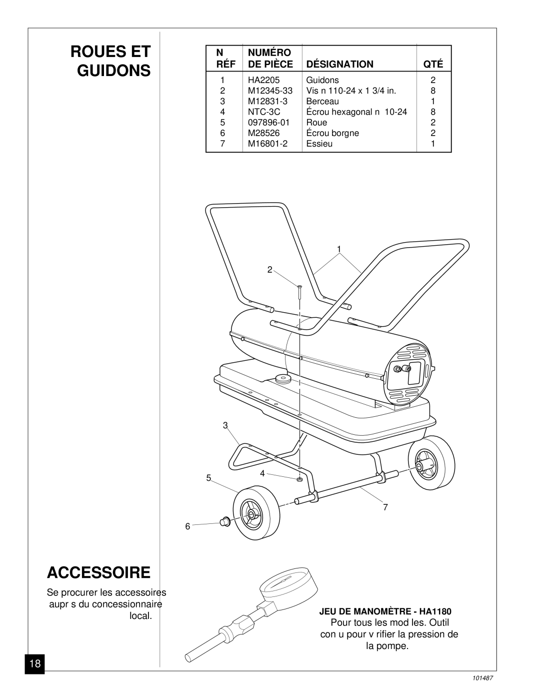 Master Lock BH150CE owner manual Roues ET Guidons Accessoire, Numéro RÉF DE Pièce Désignation 