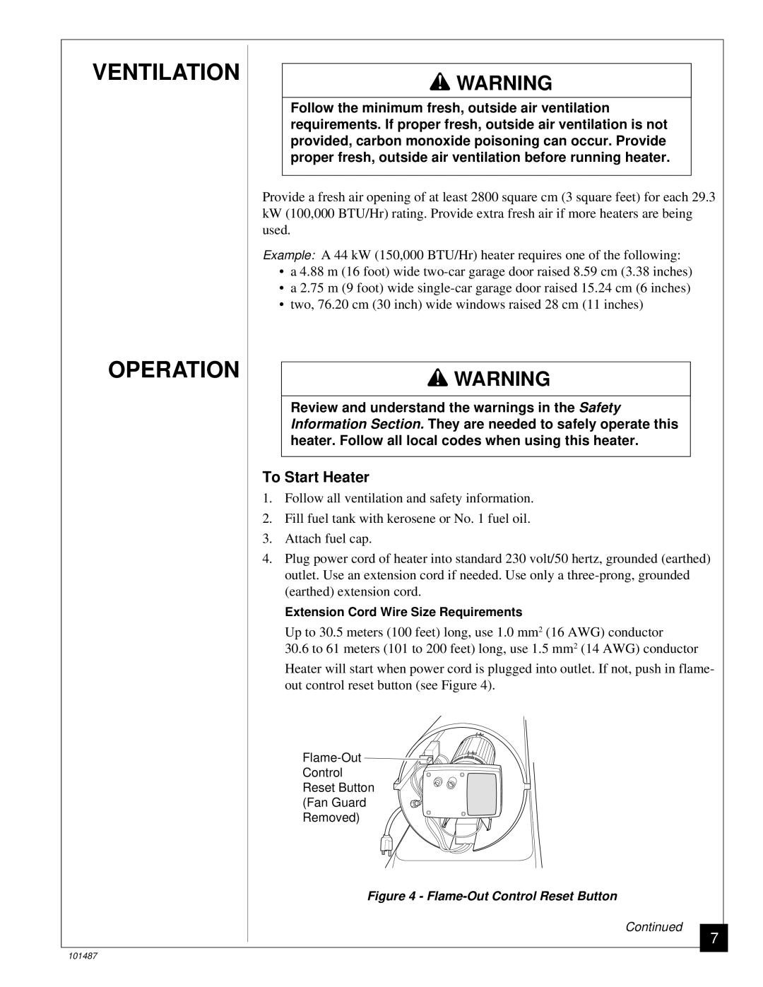 Master Lock BH150CE owner manual Ventilation Operation, To Start Heater 