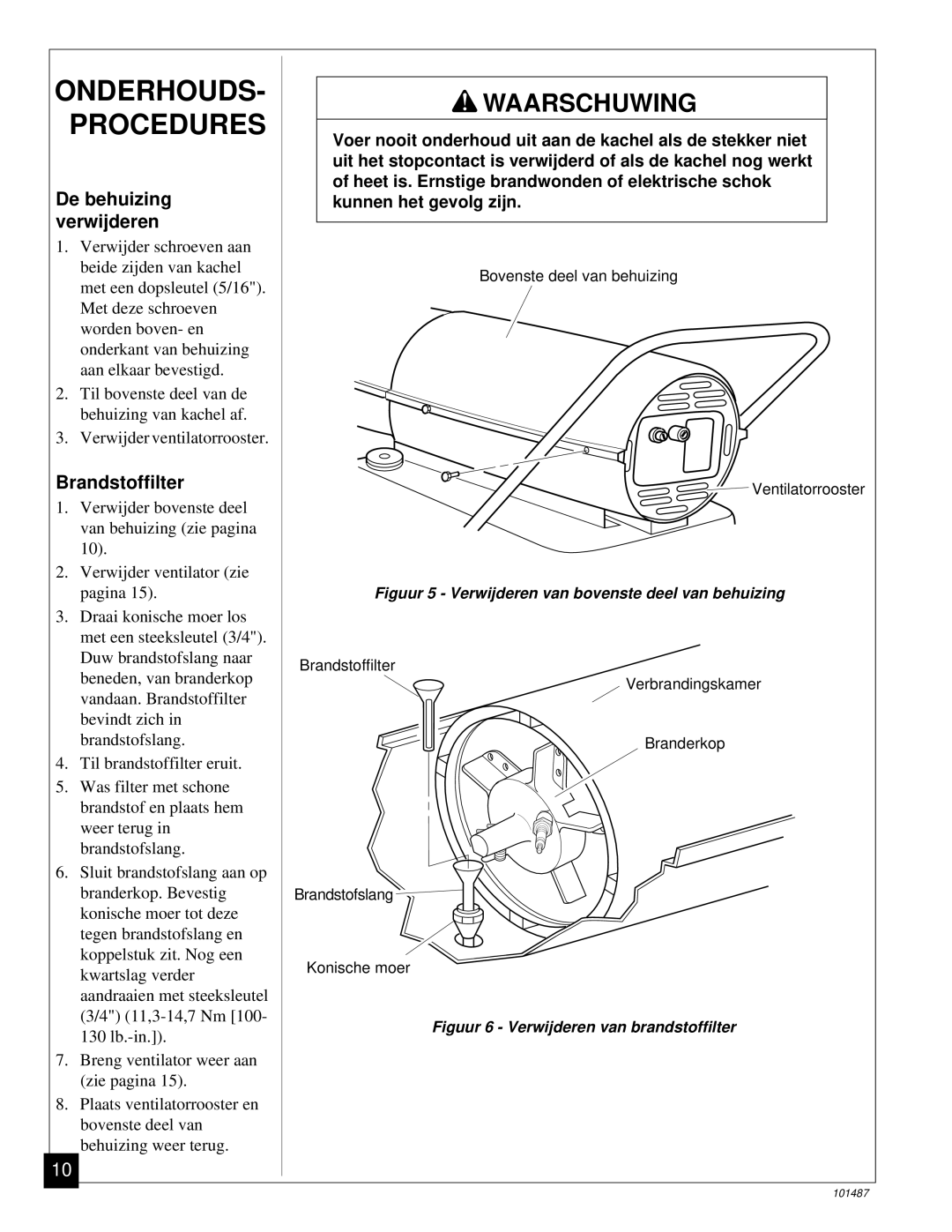 Master Lock BH150CE owner manual ONDERHOUDS- Procedures, De behuizing verwijderen, Brandstoffilter 