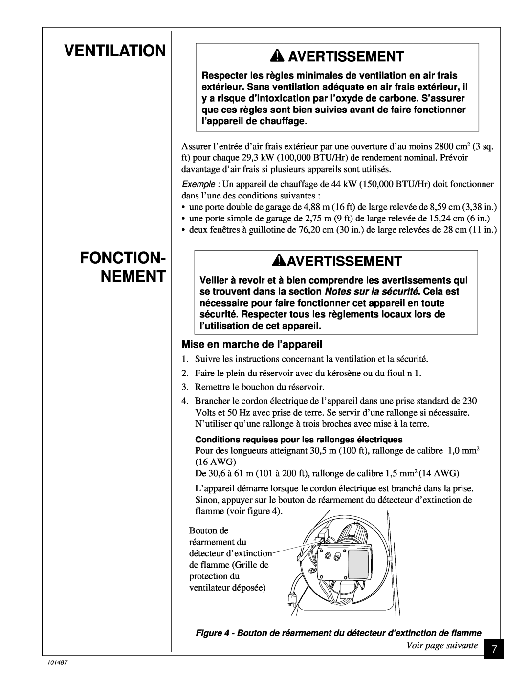 Master Lock BH150CE Ventilation Fonction- Nement, Mise en marche de l’appareil, Avertissement, Voir page suivante 