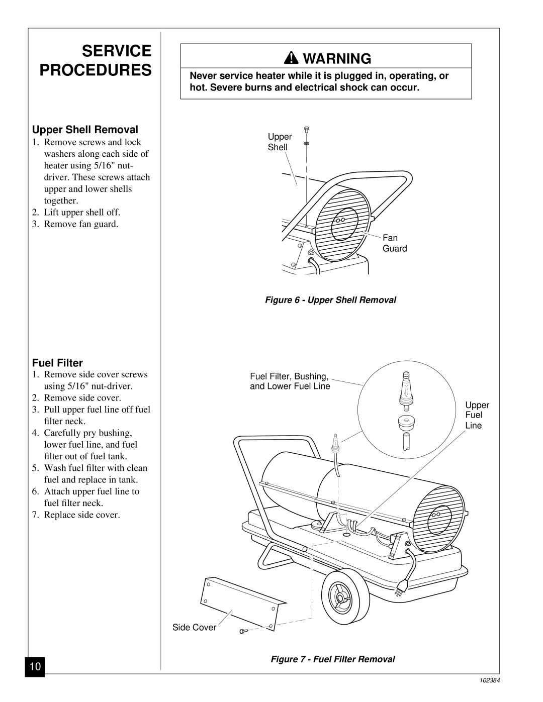 Master Lock BR150CE owner manual Service Procedures, Upper Shell Removal, Fuel Filter 