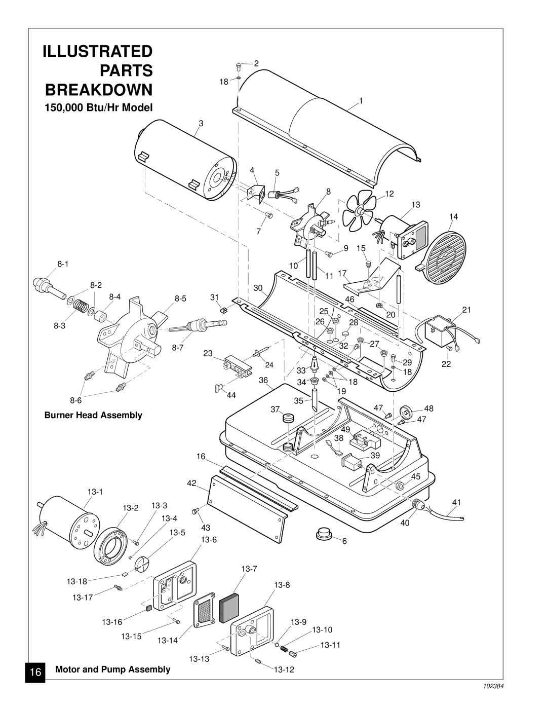 Master Lock BR150CE owner manual Parts Breakdown, 150,000 Btu/Hr Model 