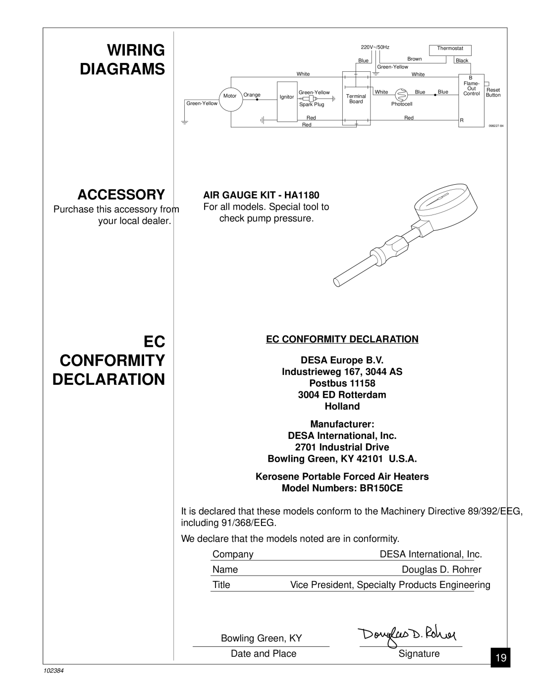 Master Lock BR150CE owner manual Wiring Diagrams, EC Conformity Declaration 