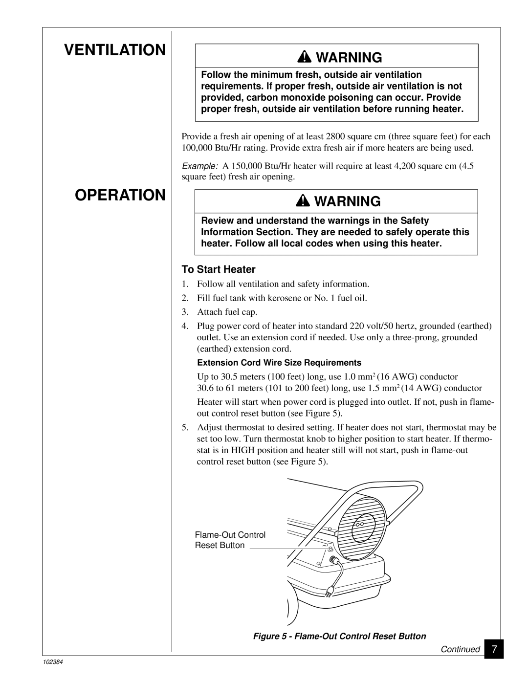 Master Lock BR150CE owner manual Ventilation Operation, To Start Heater 