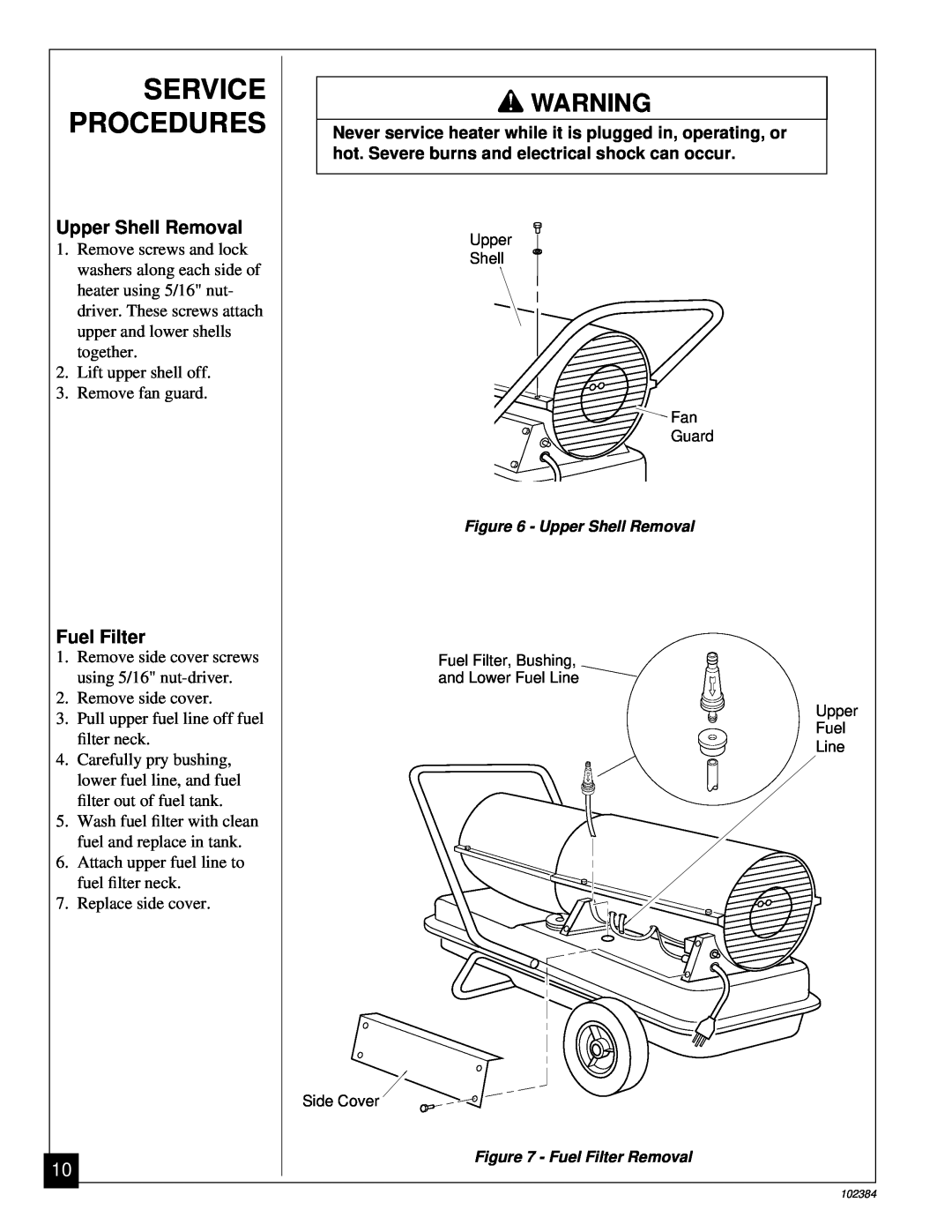 Master Lock BR150CE owner manual Service Procedures, Upper Shell Removal, Fuel Filter 