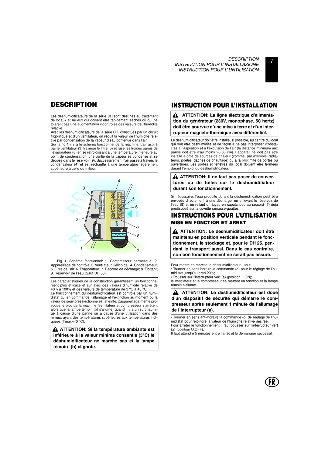 Master Lock DH 55, DH 80, DH 40 Instruction Pour L’INSTALLATION, Instructions Pour L’UTILISATION, Mise EN Fonction ET Arret 