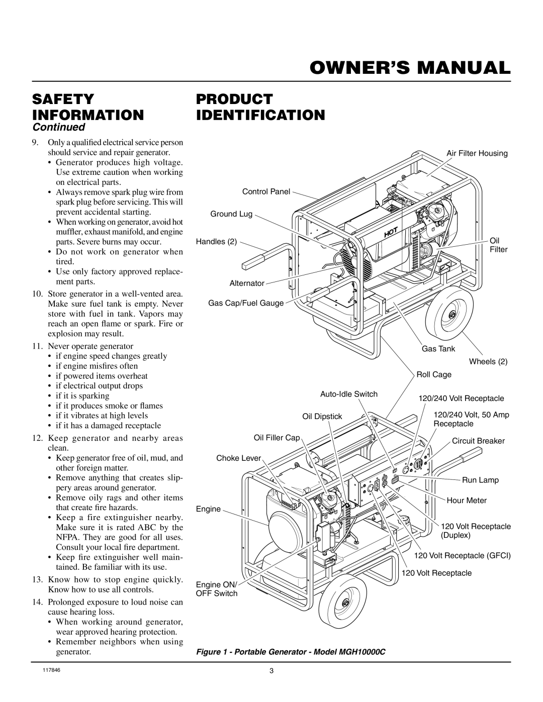 Master Lock MGH8500AIE, MGH10000C installation manual Product Identification, Generator 