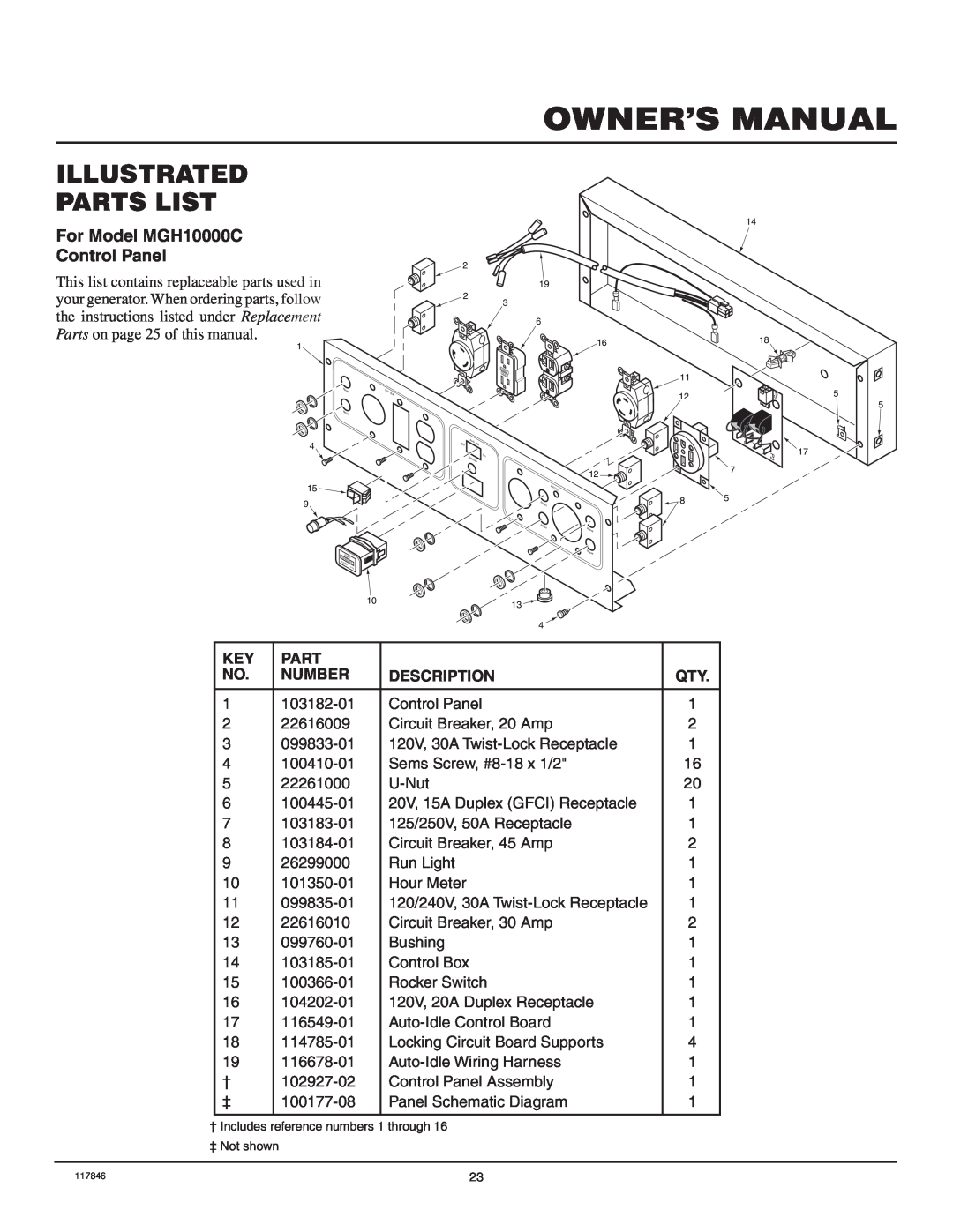 Master Lock MGH8500AIE installation manual For Model MGH10000C Control Panel, Illustrated Parts List 