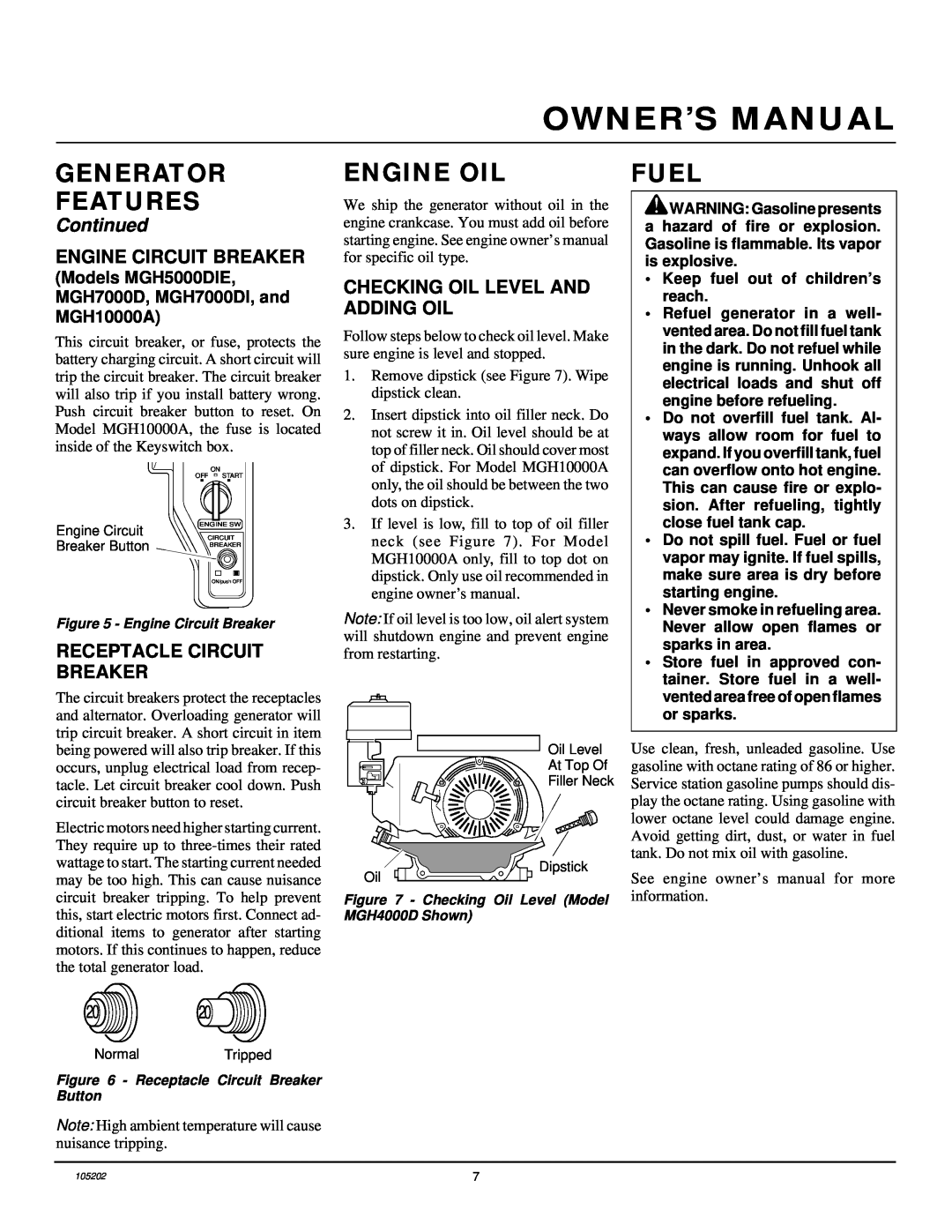 Master Lock Engine Oil, Fuel, Engine Circuit Breaker, Receptacle Circuit Breaker, Checking Oil Level And Adding Oil 