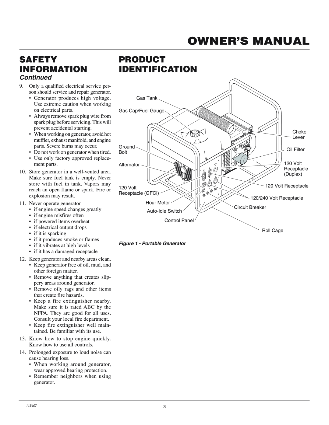 Master Lock MGH8500IE installation manual Owner’S Manual, Product Identification, Continued, Safety Information 