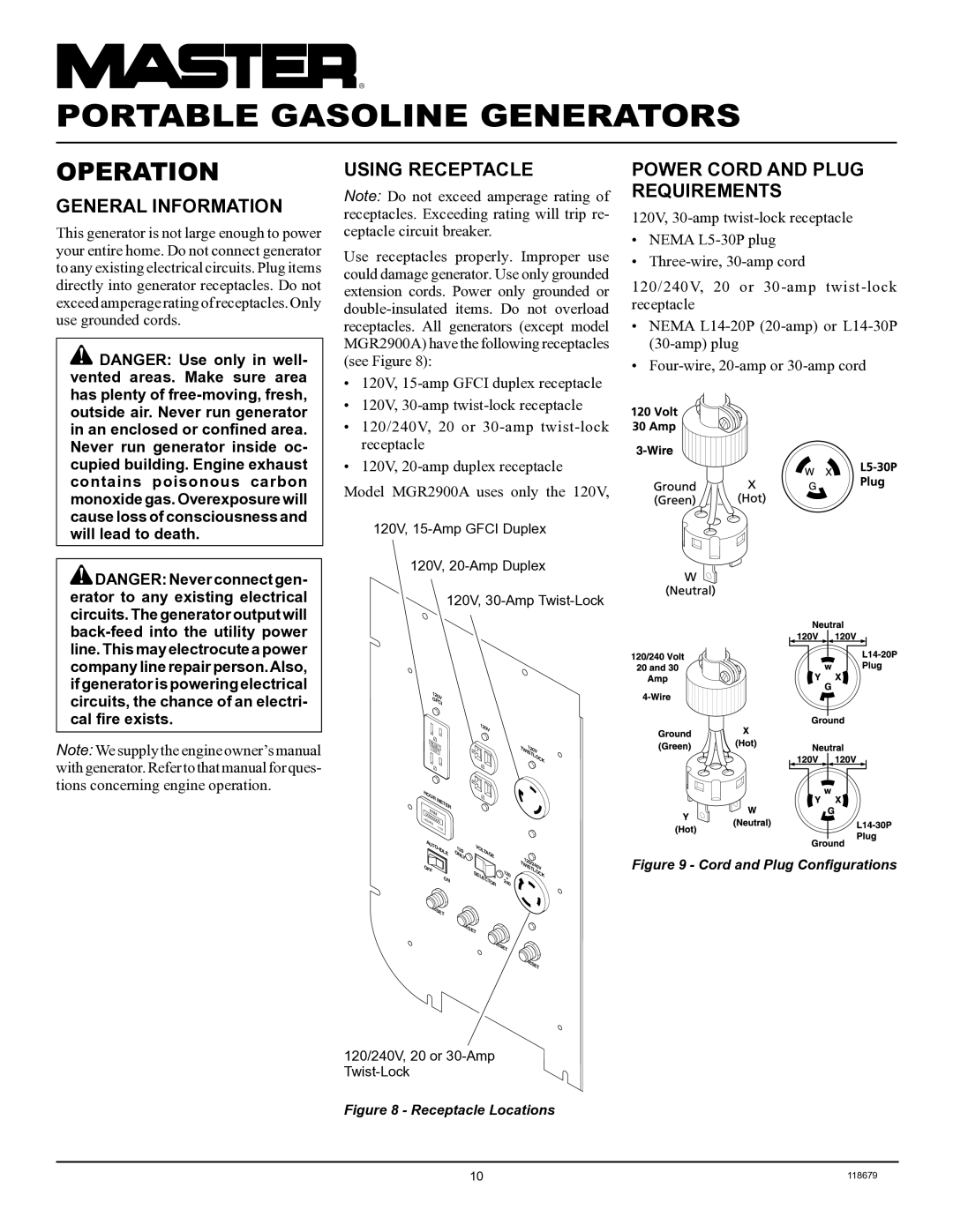 Master Lock MGR2900A, MGR4500I, MGR6000I installation manual Operation, General Information, Using Receptacle 