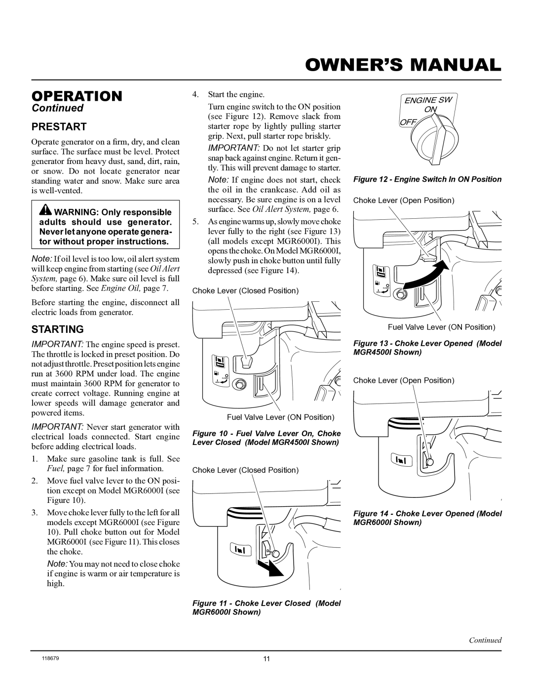 Master Lock MGR2900A, MGR4500I, MGR6000I installation manual Prestart, Starting 