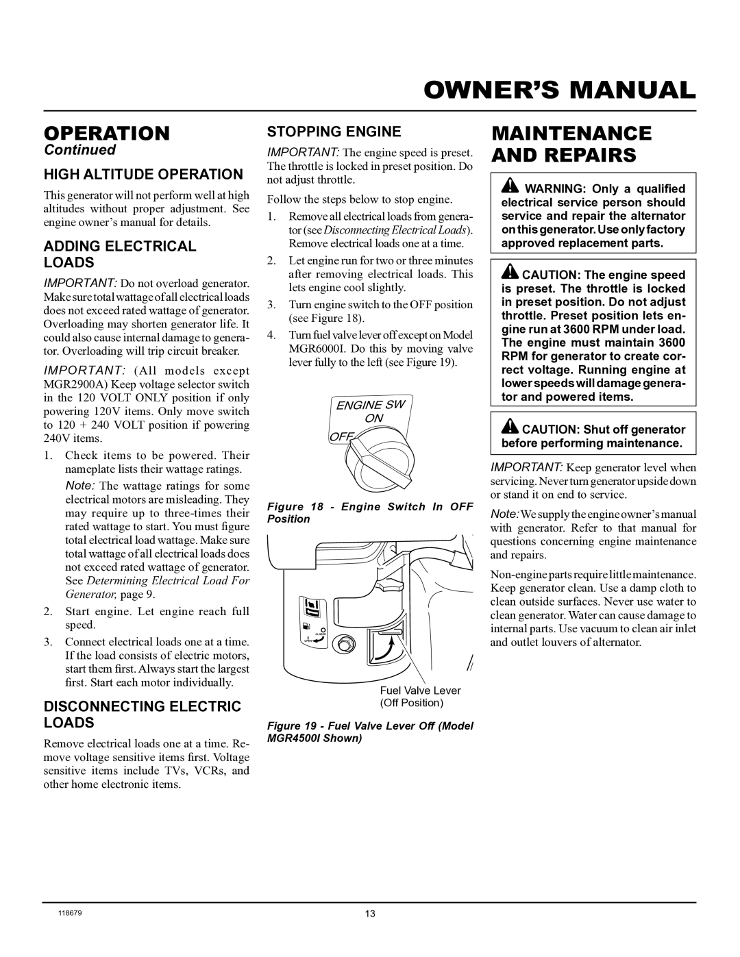 Master Lock MGR2900A, MGR4500I, MGR6000I Maintenance and Repairs, High Altitude Operation Adding Electrical Loads 