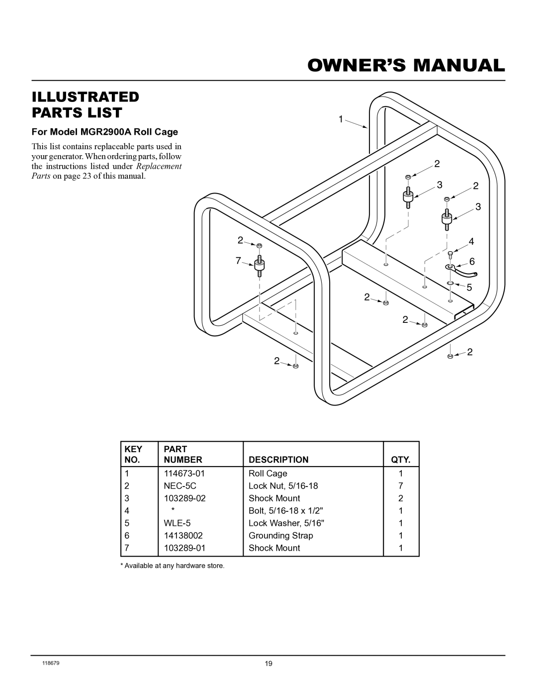 Master Lock MGR2900A, MGR4500I, MGR6000I installation manual For Model MGR2900A Roll Cage 