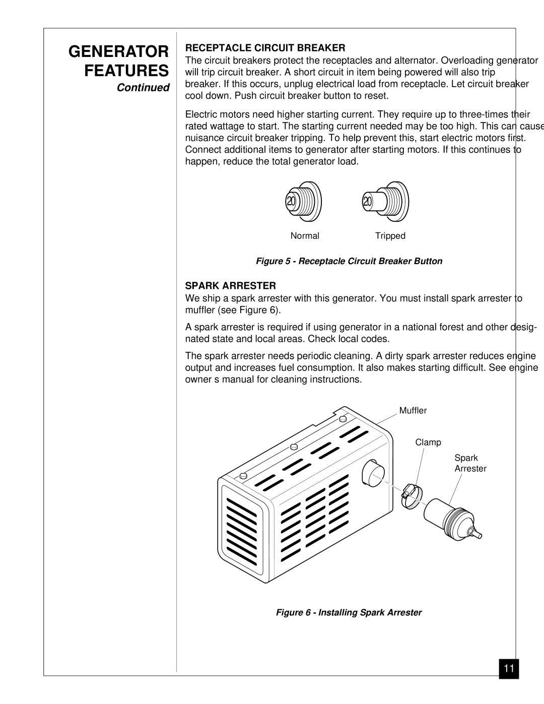 Master Lock MGY5000 installation manual Receptacle Circuit Breaker, Spark Arrester 