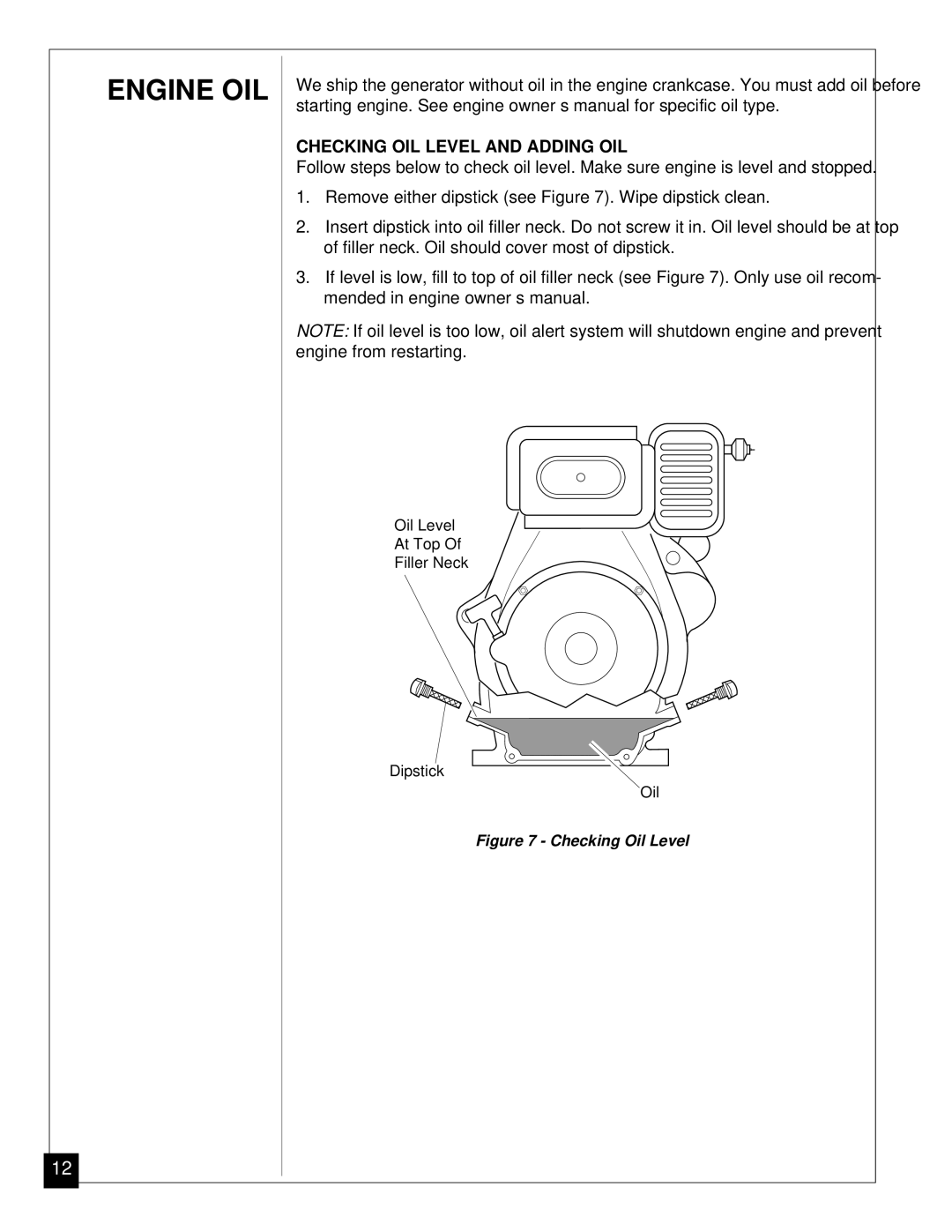 Master Lock MGY5000 installation manual Engine OIL, Checking OIL Level and Adding OIL 