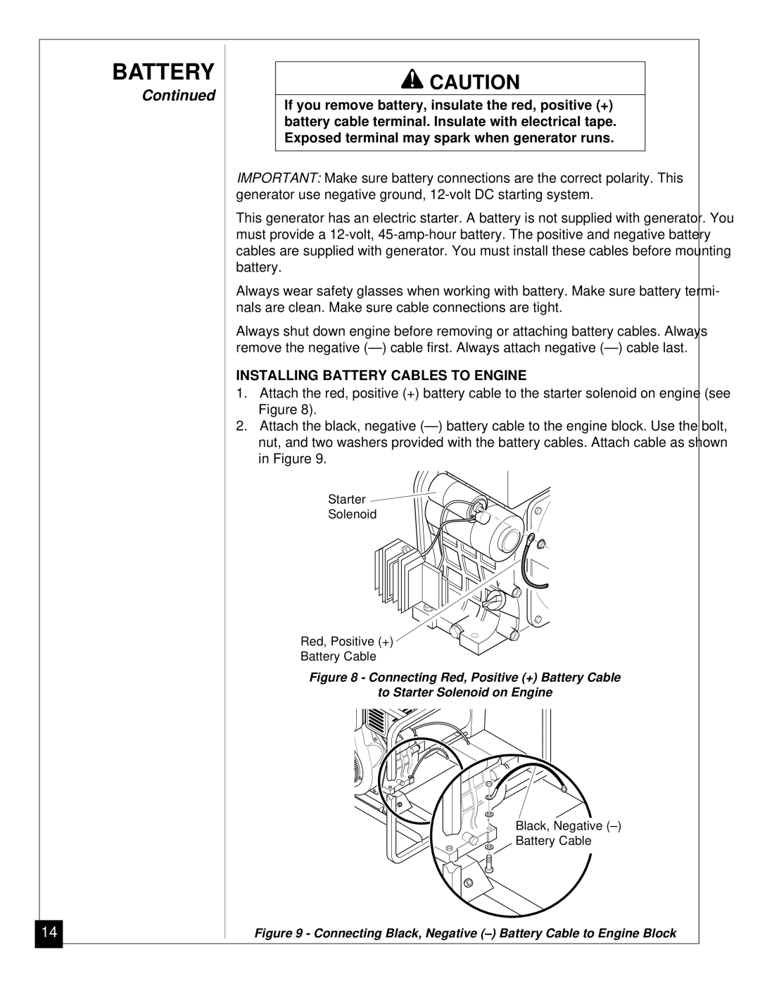 Master Lock MGY5000 Installing Battery Cables to Engine, Connecting Black, Negative Battery Cable to Engine Block 