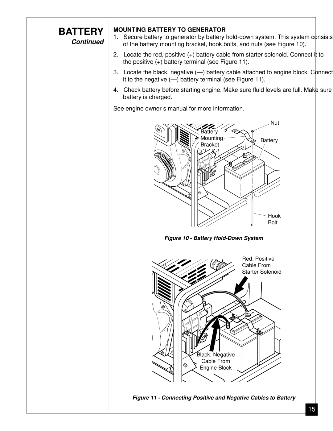 Master Lock MGY5000 installation manual Mounting Battery to Generator, Battery Hold-Down System 