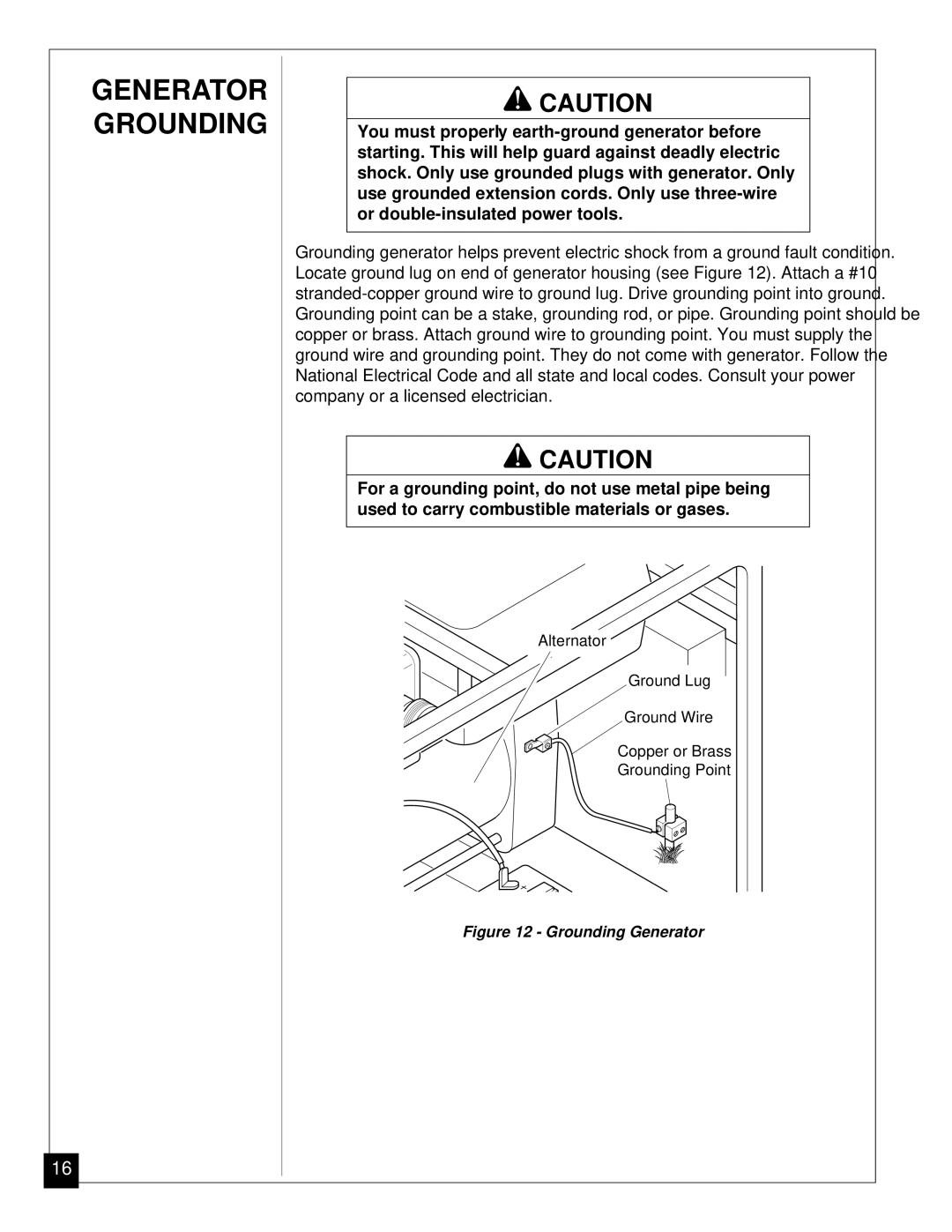 Master Lock MGY5000 installation manual Generator Grounding, Grounding Generator 