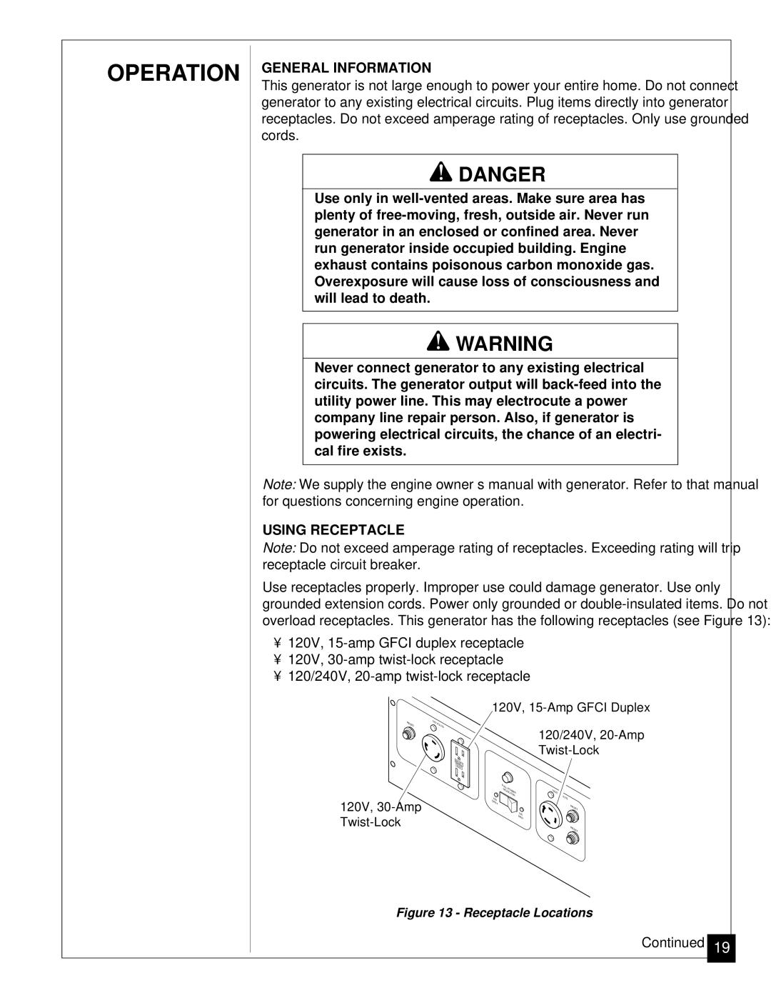 Master Lock MGY5000 installation manual Operation, General Information, Using Receptacle 