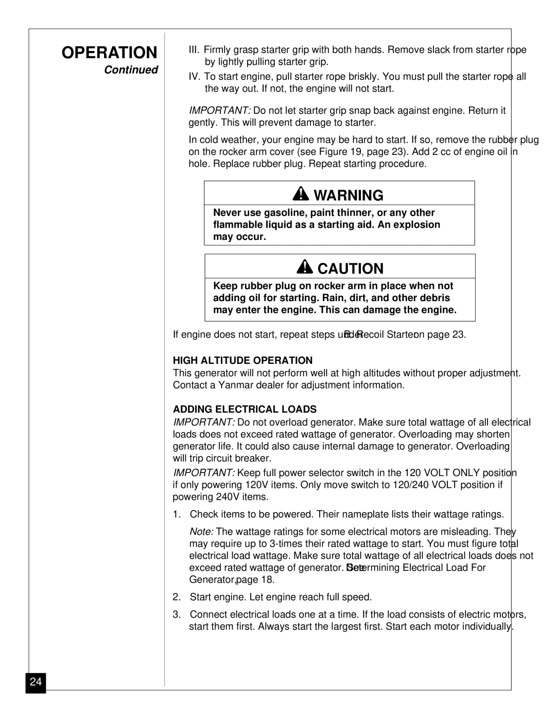 Master Lock MGY5000 installation manual High Altitude Operation, Adding Electrical Loads 