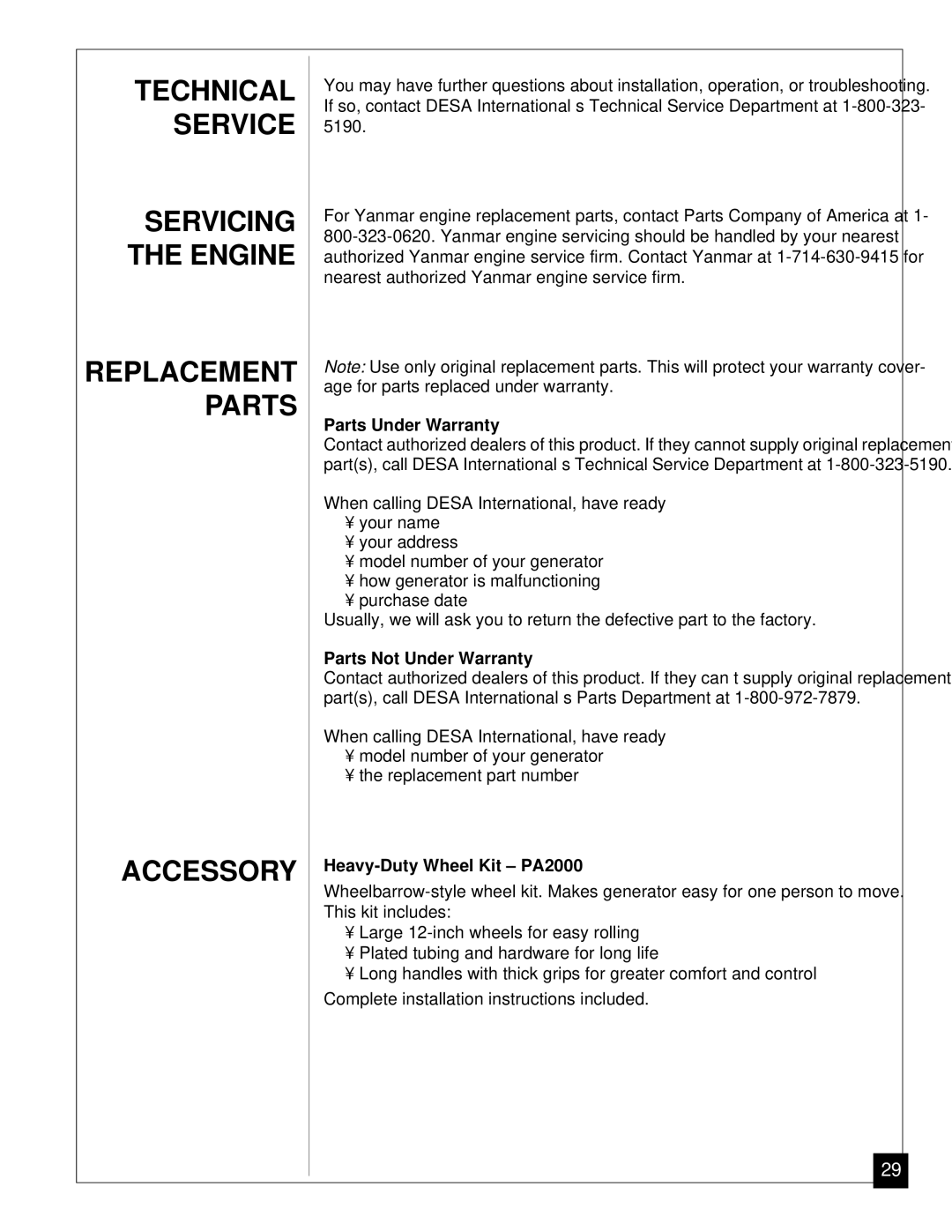 Master Lock MGY5000 installation manual Technical Service, Replacement Parts Accessory 