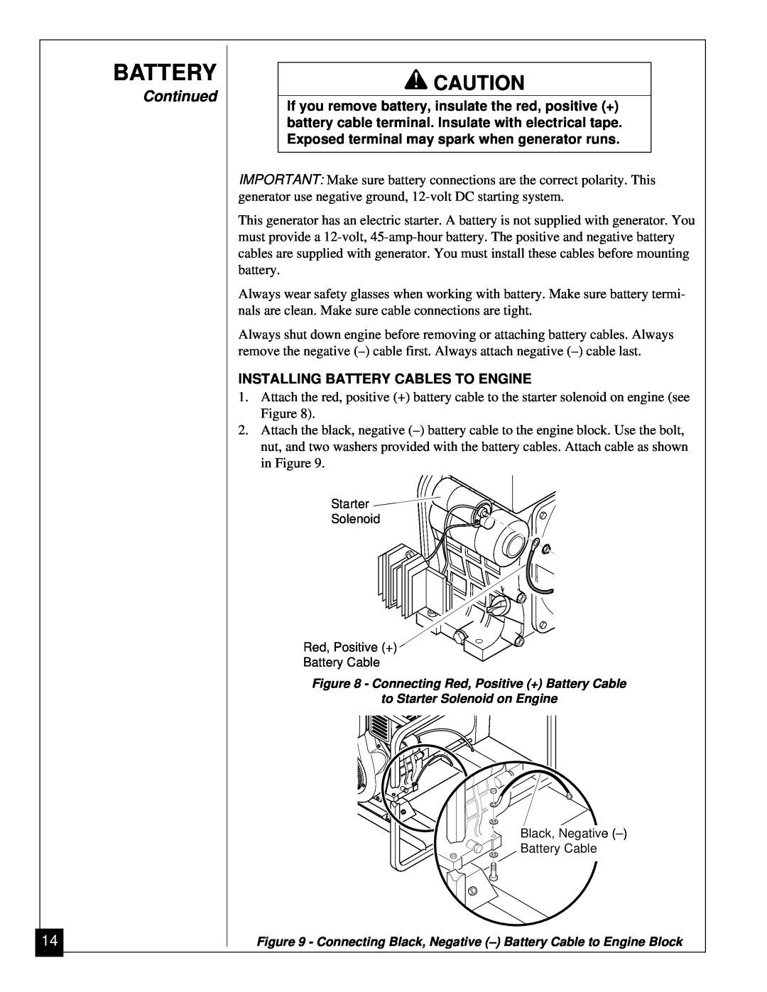 Master Lock MGY5000 installation manual Continued, Installing Battery Cables To Engine 