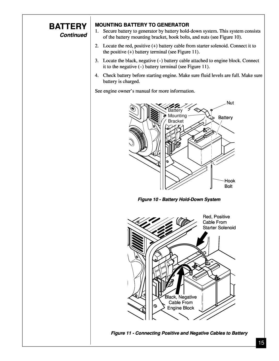 Master Lock MGY5000 installation manual Continued, Mounting Battery To Generator 