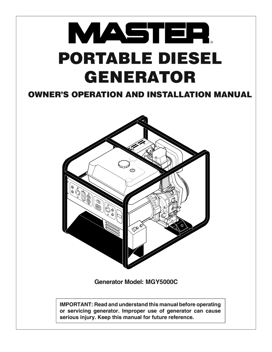 Master Lock MGY5000C installation manual Portable Diesel Generator 