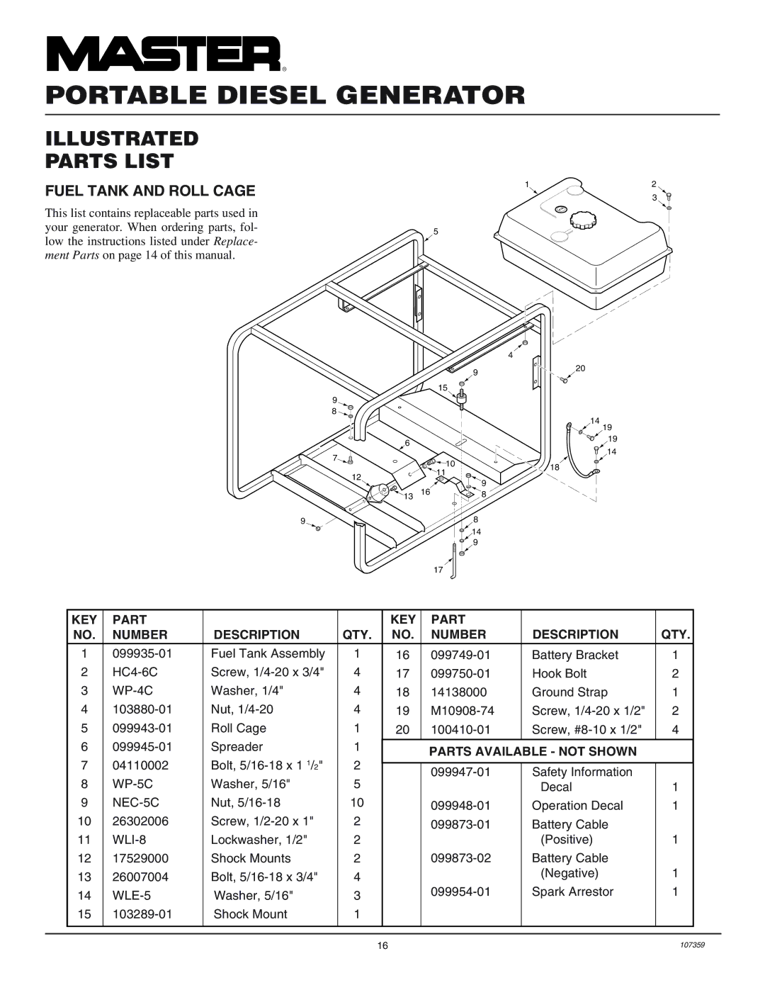 Master Lock MGY5000C installation manual Fuel Tank and Roll Cage, WP-4C 