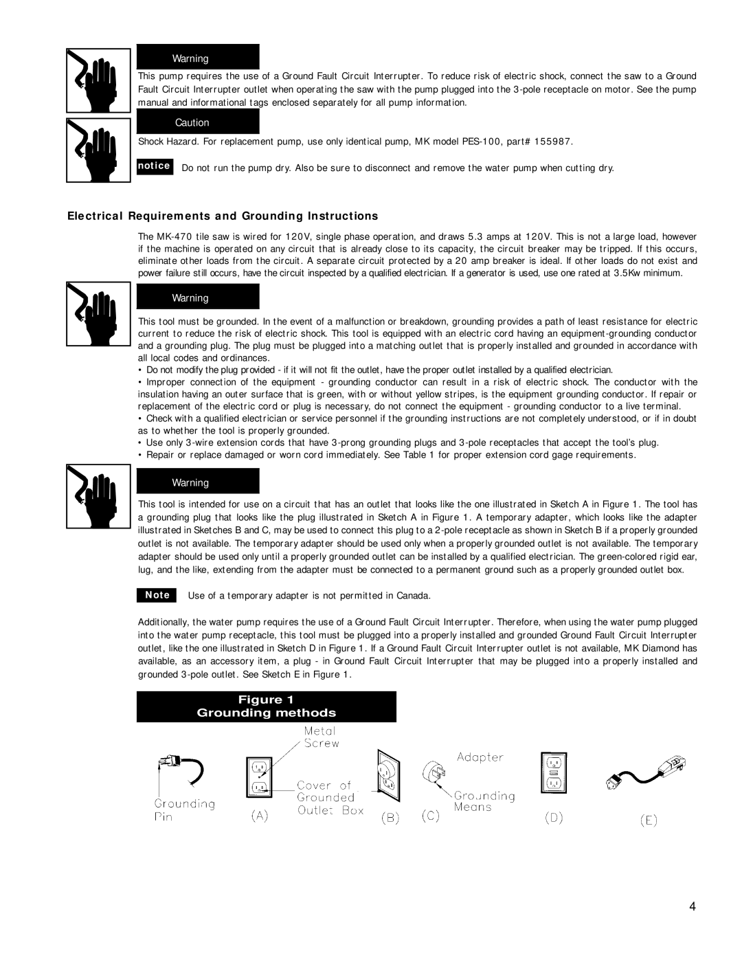 Master Lock MK-470 owner manual Electrical Requirements and Grounding Instructions 