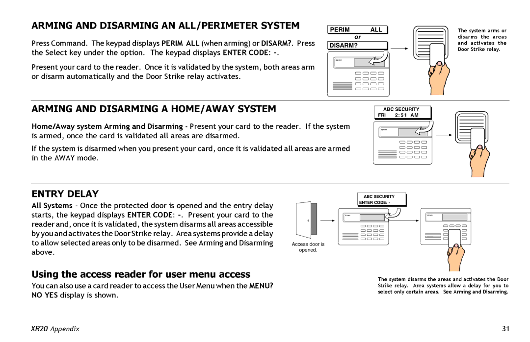 Master Lock XR20 manual Arming and Disarming AN ALL/PERIMETER System 