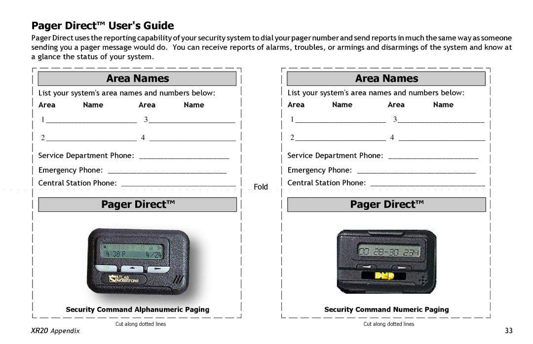 Master Lock XR20 manual Pager Direct Users Guide, Area Names 