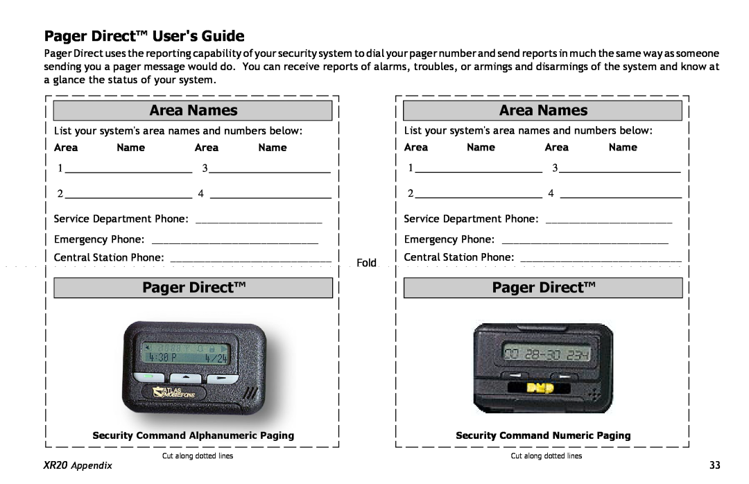 Master Lock XR20 manual Pager Direct Users Guide, Area Names 