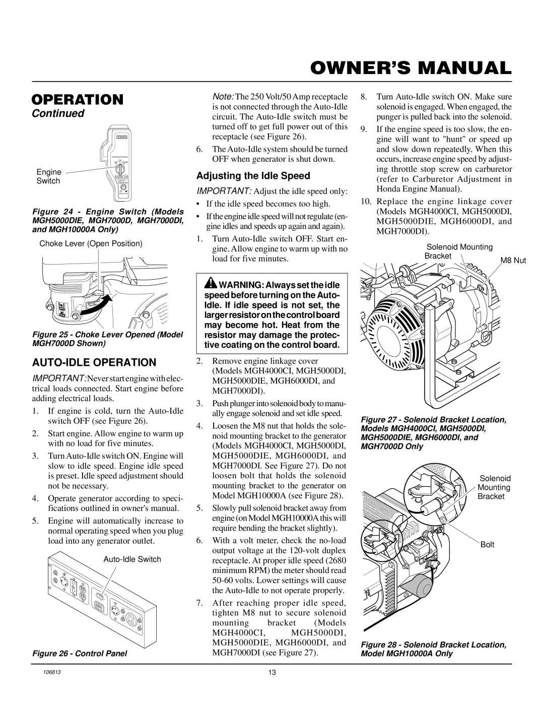 Master Lock installation manual AUTO-IDLE Operation, Adjusting the Idle Speed 