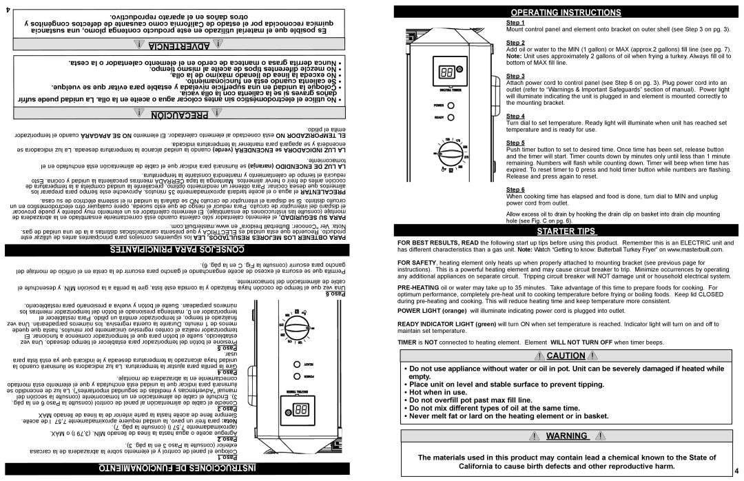 Masterbuilt 20010210 Advertencia, Principiantes Para Consejos, Funcionamiento DE Instrucciones Operating Instructions 