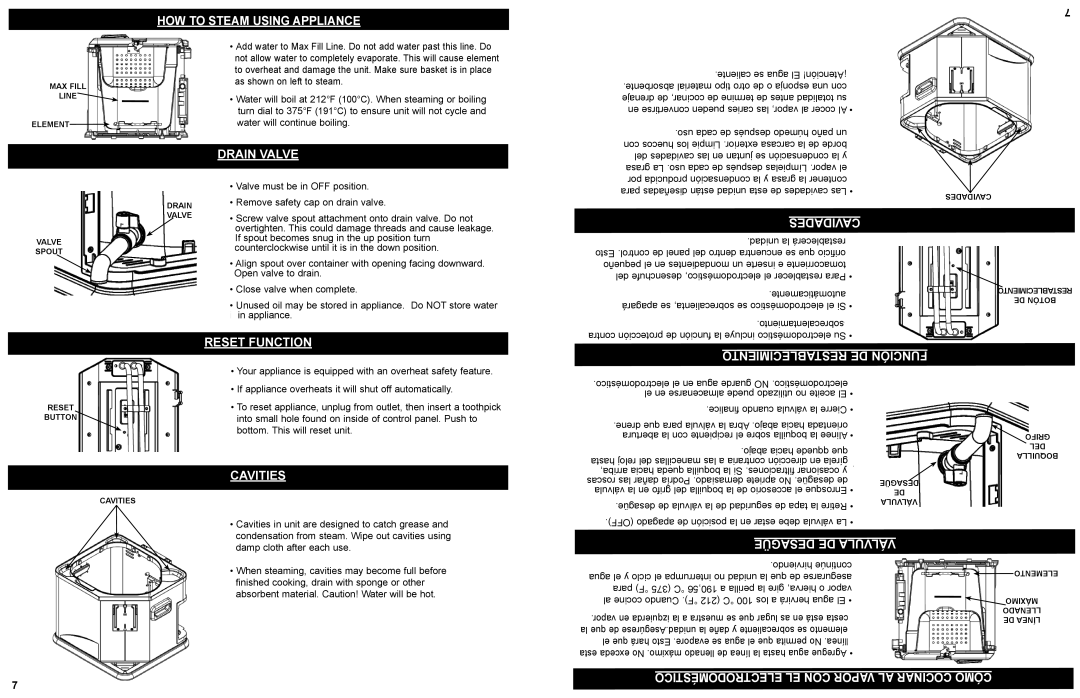 Masterbuilt 20010210 operation manual HOW to Steam Using Appliance, Electrodoméstico EL CON Vapor AL Cocinar Cómo 