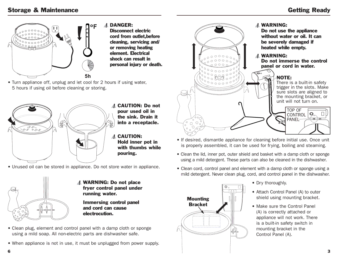 Masterbuilt 20010306 Storage & Maintenance, Getting Ready, Immersing control panel and cord can cause electrocution 