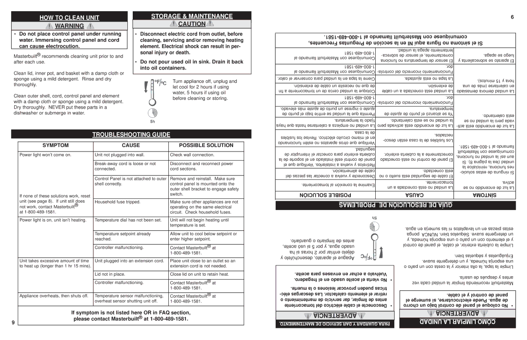 Masterbuilt 20010610 HOW to Clean Unit, Troubleshooting Guide, Problemas DE Resolución DE Guía, Unidad LA Limpiar Cómo 