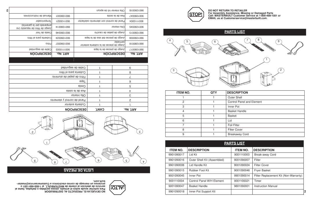 Masterbuilt 20010610 manual Piezas DE Lista 