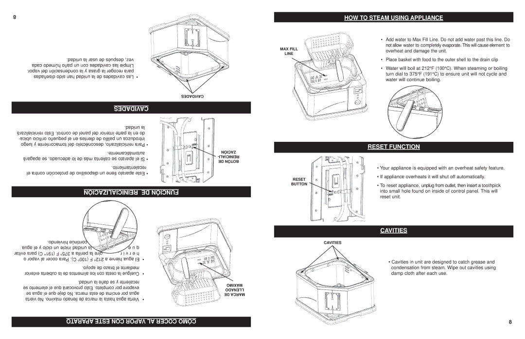 Masterbuilt 20010610 manual HOW to Steam Using Appliance, Aparato Este CON Vapor AL Cocer Cómo 