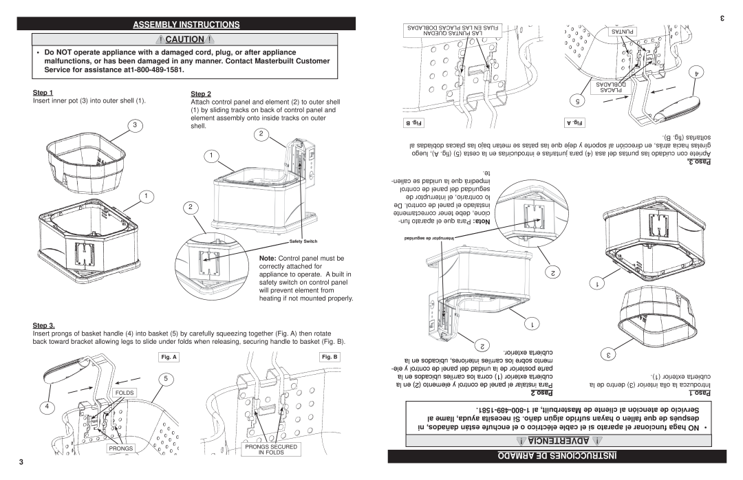 Masterbuilt 20010610 manual Advertencia, Assembly Instructions, Armado De Instrucciones 