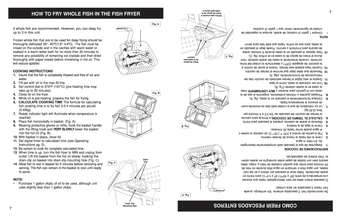 Masterbuilt 20010610 manual How To Fry Whole Fish In The Fish Fryer, Enteros Pescados Freír Cómo, Cooking Instructions 