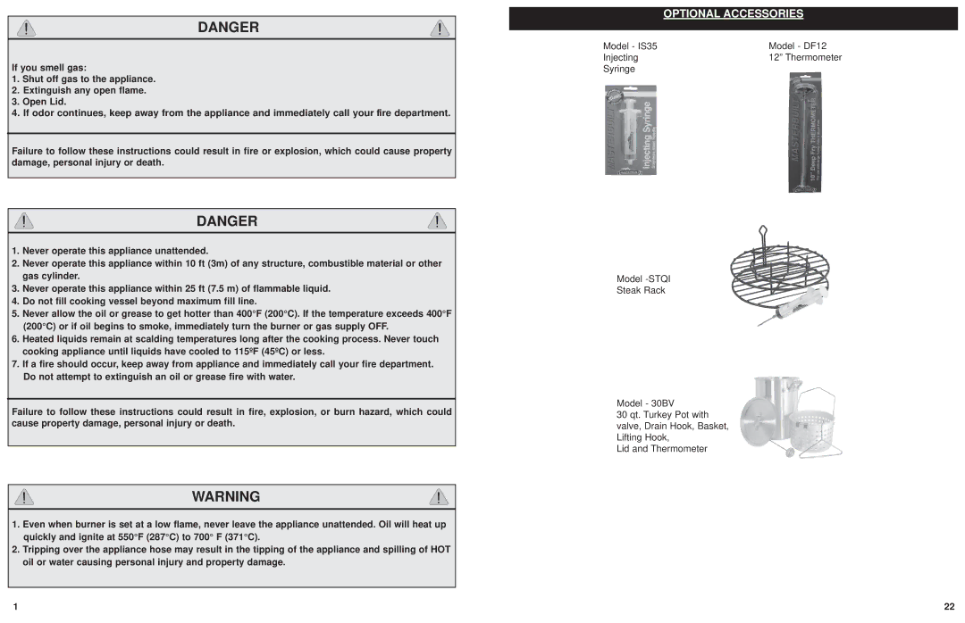 Masterbuilt 20020107 instruction manual Optional Accessories 