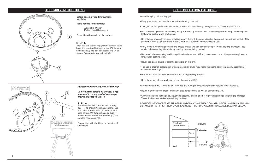 Masterbuilt 20040311, 20042711 manual Assembly Instructions Grill Operation Cautions, Step 