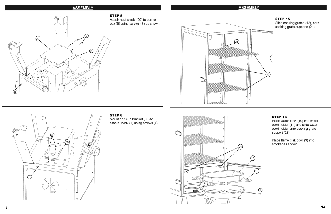 Masterbuilt 20050412 manual Mount drip cup bracket 30 to smoker body 1 using screws G 